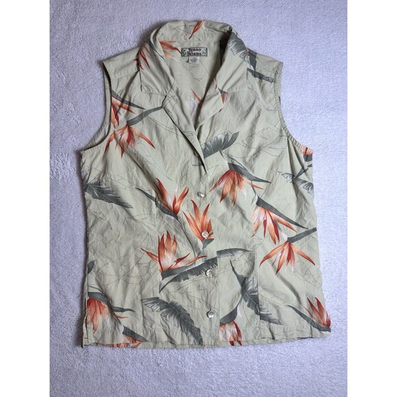 Tommy Bahama Womens Silk Button Down Sleeveless Blouse Sz S Birds Of Paradise - Picture 1 of 6
